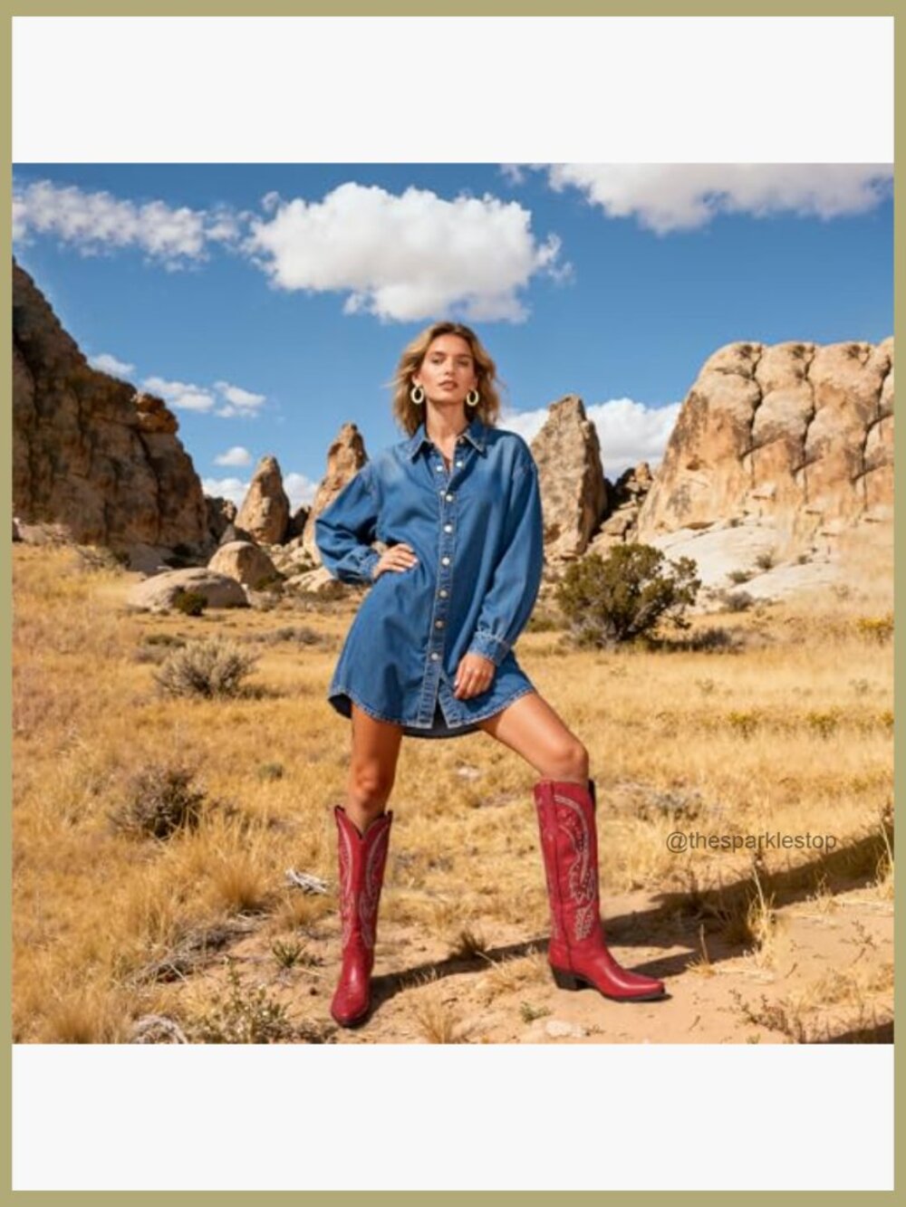 Knee High Cowgirl Boots Pointed Toe Chunky Heel Western Boots - Picture 2 of 7